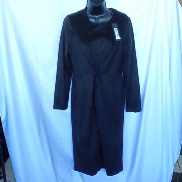 Donna Karan Black Label Velvety Long Sleeve Sheath Dress, twist front, back zip - Picture 3 of 6
